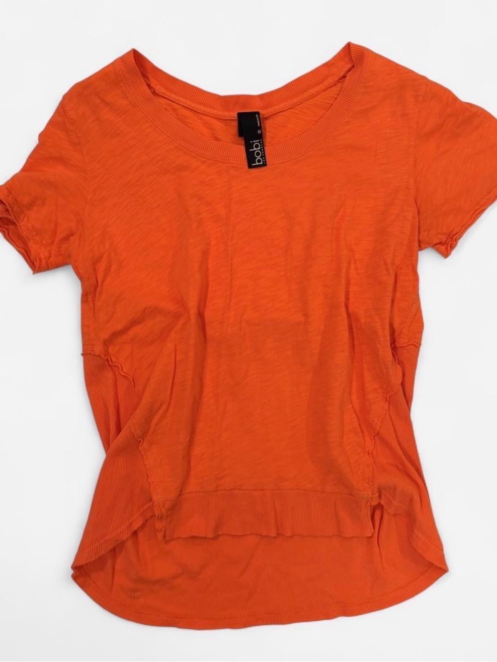 Bobi Los Angeles Orange Ribbed High-Low Tee Size S